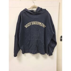 Body Equipment Hoodie Mens L Pullover Sweatshirt Blue Spell Out Logo Vintage